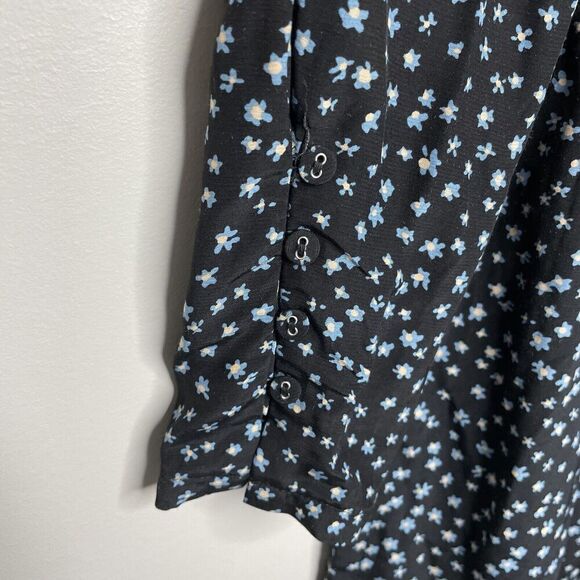 MADEWELL Dress Womens 2 Long Sleeve Mini NEW Ditsy Floral Black Blue NM453 - Picture 12 of 15